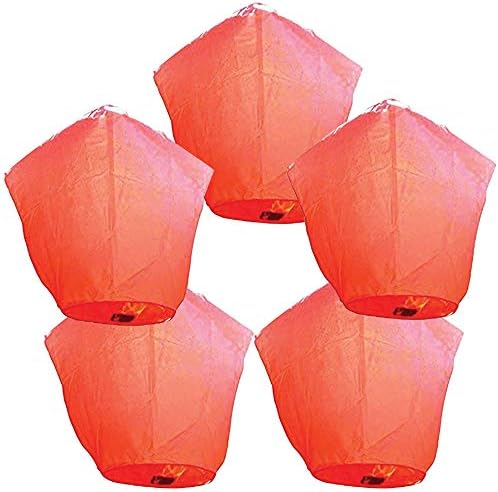 Just Artifacts 5 ECO Wire-Free Flying Chinese Sky Lanterns (Set of 5, Wire-Free Diamond, Red) - 100% Biodegradable, Environmentally Friendly Lanterns!