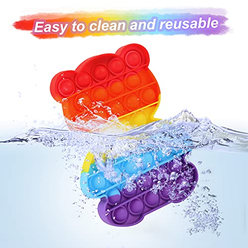 Cute Burgeen Pack Push Bubble Fidget Toys Set Squeeze Sensory Pop Toy Sets Packs, Rainbow Colors Fidget Toys Pack Stress Relief and Anti-Anxiety Tools for Kids Adults Family Game