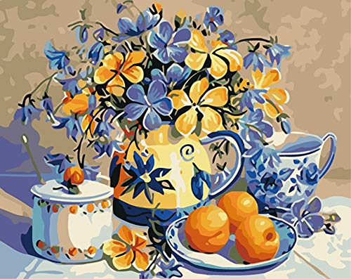 ABEUTY Wandkunst Frische Blumen Blumenkorb Pflanze Malen nach Zahlen, DIY Ölgemälde auf Leinwand Gemälde 40x50cm