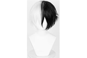 LABEAUTÉ Max Beauty Unisex Anime Short Black and White Cosplay Wig With Bangs Heat Resistant Hair for Party Halloween Costume + Free Cap (Two Tone)