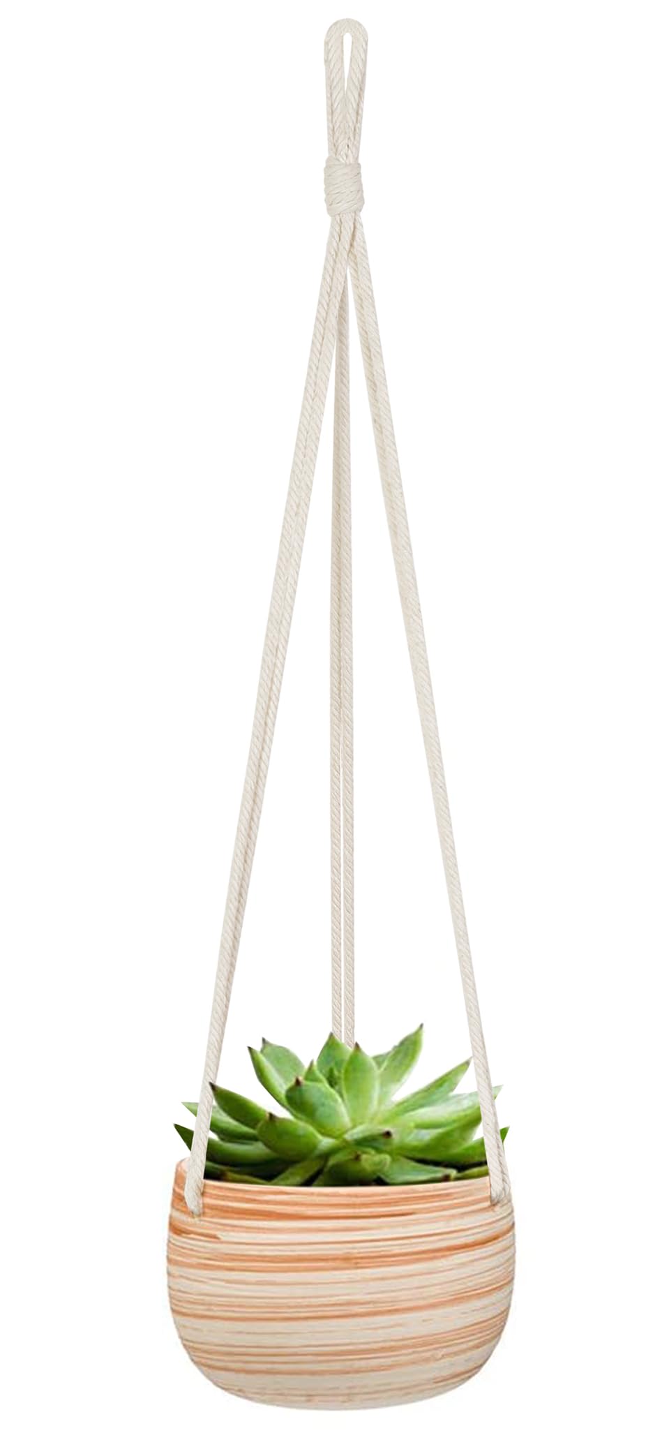 Photo 1 of Mkono Ceramic Hanging Planter Macrame Plant Holder 5 Inch Cute Succulent Cactus Pot with Cotton Rope Hanger for Indoor Outdoor Decor, 1 Pack