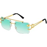 Dollger Rimless Sunglasses for Men Square Fashion Shades Tinted Lens Metal Frameless Rectangle Y2K Glasses UV400