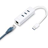 TP-Link USB 3.0 to Ethernet Adapter, Portable 3-port USB Hub with 1 Gigabit RJ45 Ethernet Port Network Adapter, Supports Wind