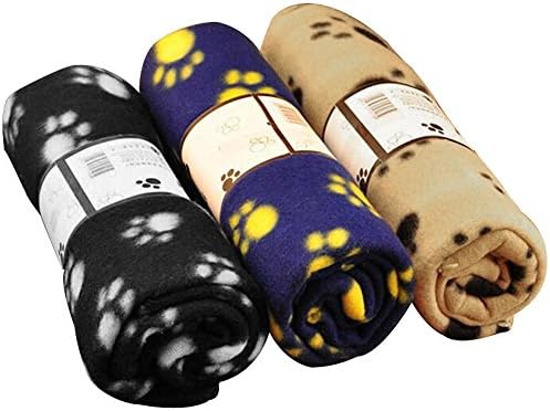 Rainbowee Set of Pet Small Dog Puppy Cat Blanket Fleece Bed Mat Cover with Paw Prints Assorted Color (3 Pieces)