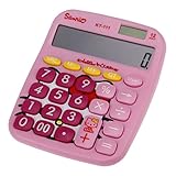 AUCH Cute Kitty 12 Digit Solar Powered Desktop Calculator, LCD Display, Pink