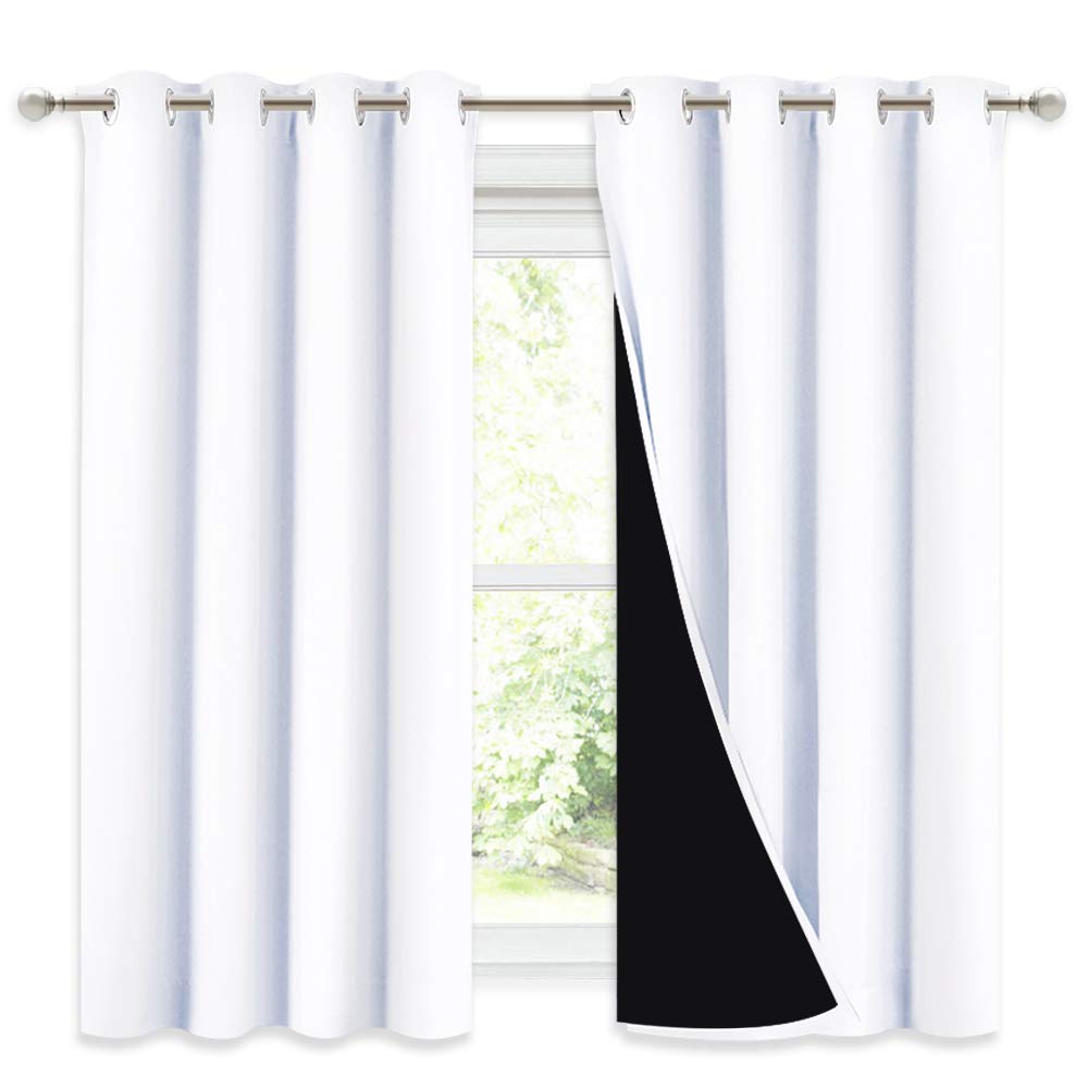 Photo 1 of NICETOWN 100% Blackout Curtains 54 inches Long, Double-Deck Completely Blackout Window Treatment Thermal Insulated Lined Drapes for Small Window (White, 1 Pair, 52 inches Width Each Panel)