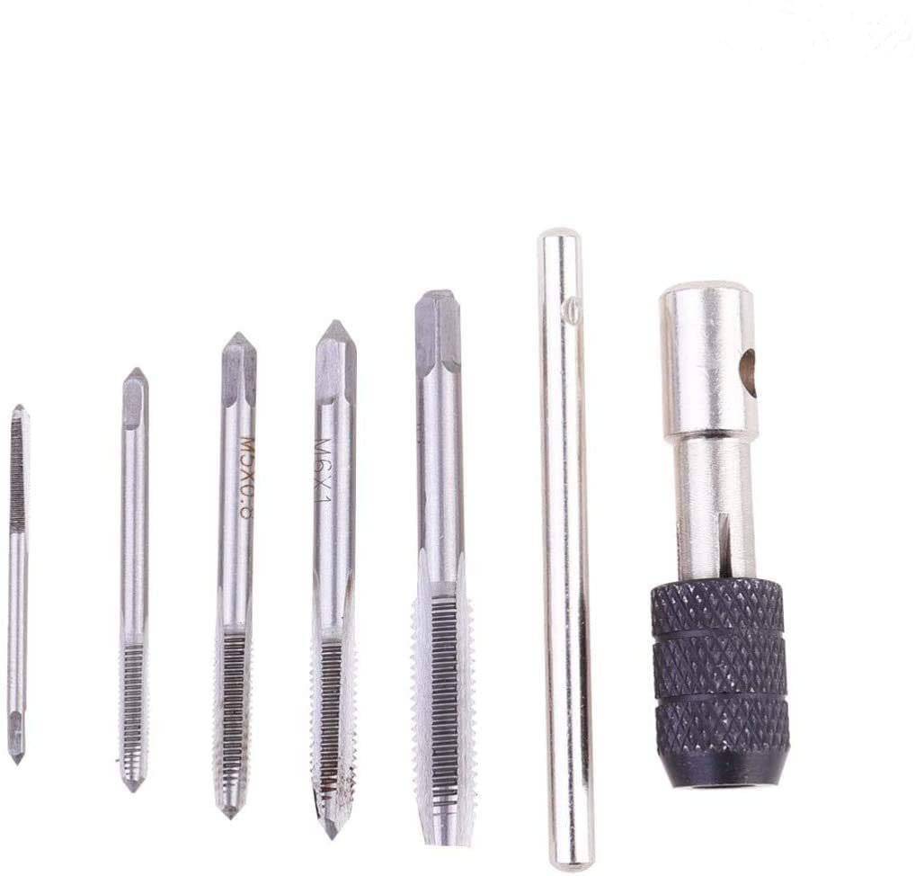 Metric Screw Tap 5 pcs Tapping Threading Tool High Speed Steel Adjustable M3-M8 3mm-8mm with T-Handle for Threading Machine Electric Drill DIY