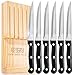 ESN Steak Knife Set of 6 Gift Box, Premium Smooth Serrated Dinner Knives for Great BBQ, Wedding and Family Dinner Gatherings, No Shapening Needed. Storage Block for Easy Storage.