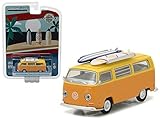 Greenlight 29893 1971 Volkswagen Type 2 T2 Van Orange with Surf Boards Doka Hawaii Surf Shop Hobby Exclusive 1/64 Diecast Model Car