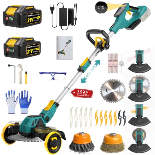 Rasentrimmer mit Akku, 21V Akku Rasentrimmer für Makita Akku, Rasentrimmer mit Unkrautbürste, 2 * 4.0Ah 5 in 1 Rasentrimmer, 900W Bürstenloser Motor F