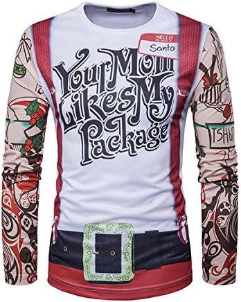 Haocloth Men's Christmas Tattoos T-shirts Men's Christmas Costume 3D Printed T-shirts Long Sleeve Funny Tops