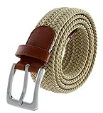 Womens Braided Elastic Fabric Woven Stretch Belt Leather Inlay Multi-Color Options