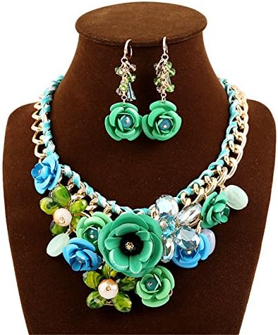 Kexuan Luxury Fanshion Jewelry Sets With Statement Necklace And Earings (Green)