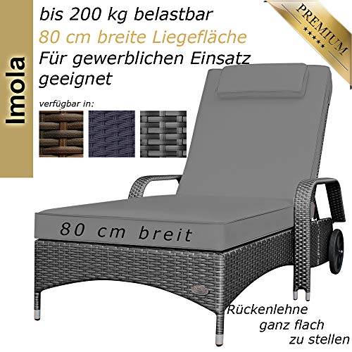RS Trade Sonnenliege Imola Silber/Grau - Outdoor Liege mit beständigem Poly-Rattan-Geflecht - verstellbare Rückenlehne & breite Liegefläche - inkl. Kopfteil und Auflage – Bild 3