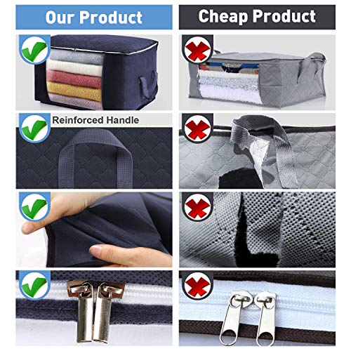 Clothes Storage Organizer, Large Storage Container with Thickened Handles for Bedding, Clothes and Blankets, Strong Zippers, Transparent Windows, 4 Pieces (Blue)