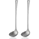 ZING TTI Titanium Ladle Set, Reusable Metal Hot Pot Ladle with Slotted Spoon, Fish Scale Texture Design for Stirring &amp; Serving Soup, 2-Piece Kitchen Utensils (10.4 Inch)