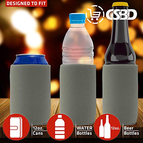 CSBD Beer Can Coolers Sleeves, Soft Insulated Reusable Drink Caddies for Water Bottles or Soda, Collapsible Blank DIY Customizable for Parties, Events or Weddings, Bulk (25, Gray) - Thumbnail 4
