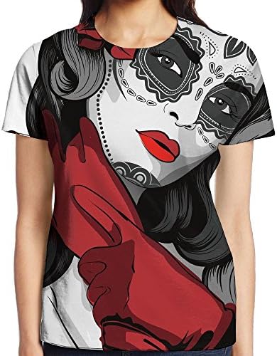 JeanCo Womens Skulls Sexy Sugar Skull Lady With Mexican Style Floral Mask Evil Gothic Dead Art Particular Tshirt White M
