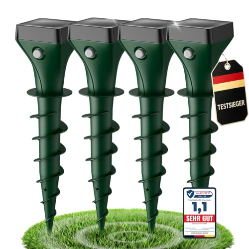 Mole Repeller Pack of 4, Solar Mole Repellent with Ultrasonic & AI Changing Frequency, Effective Vole Repellent Against Moles and Voles, IP65 Waterproof for Garden and Outdoor Use