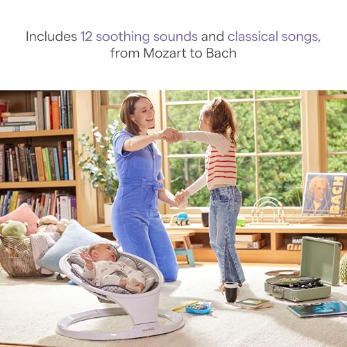 Munchkin Electric Baby Swing, Portable and Lightweight, Bluetooth Enabled Infant Rocker with Natural Sway in 5 Ranges of Motion, Newborn Nursery Essentials, White/Grey