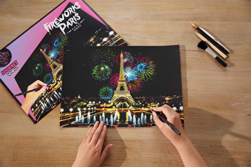 Scratch & Sketch Art Paper for Adults & Kids, Scratch Paper Rainbow Painting Sketch Pads DIY Art Craft Night View Scratchboard with Clean Brush,Scratch Coloring Pen,16 X 11.2 Inches (Paris Fireworks)