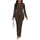 Aro Lora Women 2 Piece Outfits Casual Long Sleeve Irregular Hem Slit Top Pant Set Dressy Pantsuits