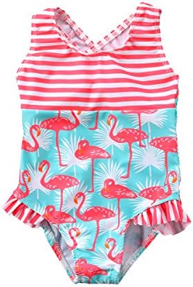 Enhill Toddler Kids Baby Girl Flamingo One Piece Swimsuit Ruffles Swimwear Beach Wear Bathing Suit