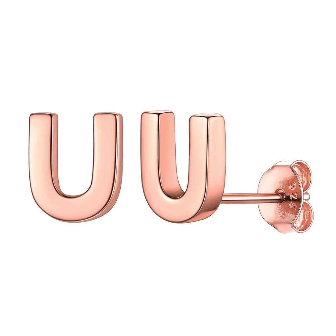 ChicSilver Letter U Stud Earrings for Women Rose Gold Initial Earring Fits Sensitive Ears Minimalist Jewelry