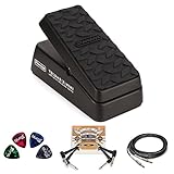 Jim Dunlop DVP4 Volume (X) Mini Pedal for Electric Guitars Bundle with Blucoil 2-Pack of 10-FT Mono Instrument Cables, 2-Pack of Pedal Patch Cables, and 4-Pack of Celluloid Guitar Picks