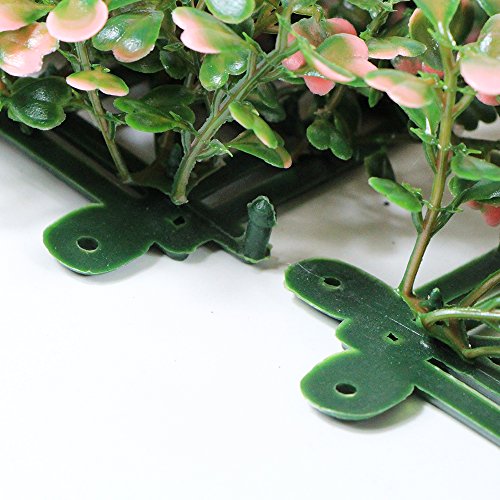 ULAND Artificial Hedges Panels, Boxwood Greenery Ivy Privacy Fence Screening, Home Garden Outdoor Wall Decoration, 20"x20" per pc (6, Pink Boxwood) - Thumbnail 2