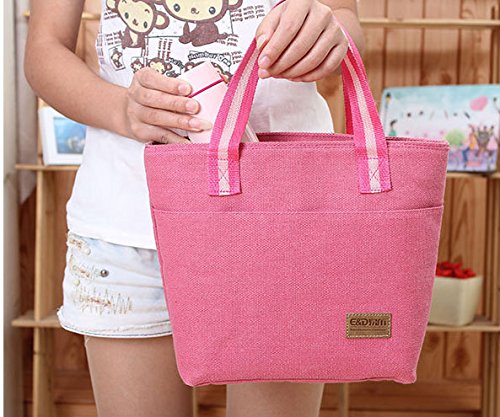 Ecokaki(TM) Canvas Lunch Bag Tote Insulated Cooler Travel Picnic Box Storage Bag Lunch Kit, Beige-Small