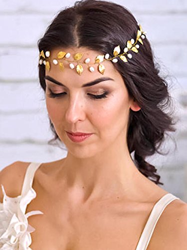 Yean Wedding Gold Headband Bridal Leaf Hair Vine for Women and Girls (40cm / 15.7inches)