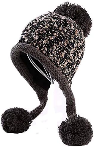 YEKEYI Winter Hats Soft Warm Cable Beanie Hat Warm Knitted Pom Pom Beanie Hat Earflap Caps