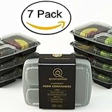 Quantahome 7 Pack. 3 compartment reusable food storage containers-restaurant containers for portion control & Meal Prep-Easy Storage & carry-Freezer,Microwave and dishwasher safe-Premium BPA free