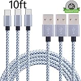 USB Type C Cable, Asstar USB C to USB A (3 PACK 10ft) Long Nylon Braided Sync Charging Cable/Cord for ZTE Zmax Pro Z981, LG G6 V20 G5, Nintendo Switch, Galaxy S8 Plus, New Macbook More