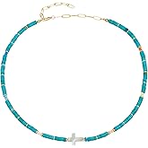 JEMUALE Cross Necklaces for Women Beaded Necklace Turquoise Beads Beaded Boho Choker Natural Stone Faith Pendant Gemstone Necklaces Choker Jewelry Style 1