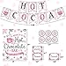 Hot Cocoa Bar Kit Pink Silver Snowflake Hot Cocoa Banner Bar Sign Hot Chocolate Toppings Labels Cup Stickers for Winter Wonderland Baby Shower Baby It's Cold Outside Decorations Frozen Party Supplies