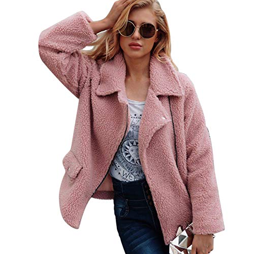 Photno Womens Coats Fashion Lapel Zip Up Fuzzy Fleece Faux Shearling Warm Winter Oversized Jackets Overcoat Outwear