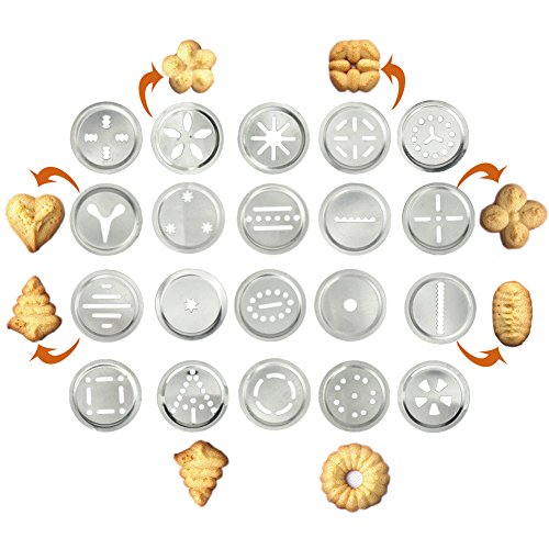 Co-link DIY Biscuit Cookie Extruder Presser Machine Biscuit Maker Cake Making Decorating Gun Cookie Tools with 20 Moulds 4 Nozzles Biscuit Baking