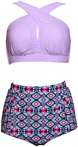 Cozeyat Wide Strap Plus Size Women Bathing Suits Two Piece Tie Back High Waist Bottom