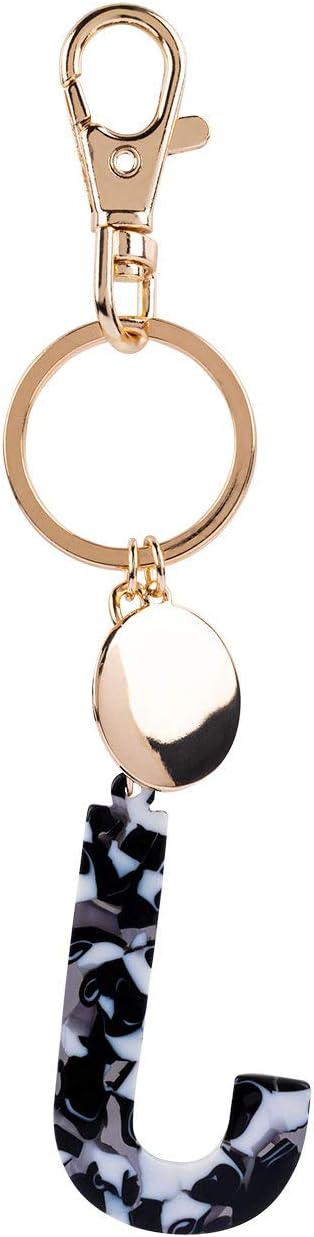 SIX 1 pc. of Ladies Key fob, Pendant, Letters, Initials, J, Circle, Carabiner, Marble, Gold, White, Black, Pendant, Circle (223-970)