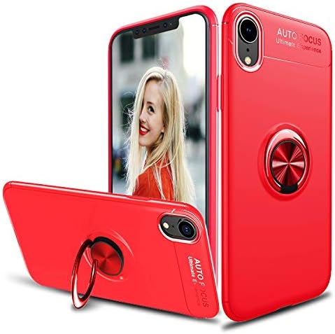 lovpec Soft iPhone XR Case, [Ring Series] Slim Thin 360 Degree Rotating Ring Kickstand with Magnetic Shockproof Protective Phone Case Cover Compatible with iPhone XR (2018) 6.1 inch (Red)