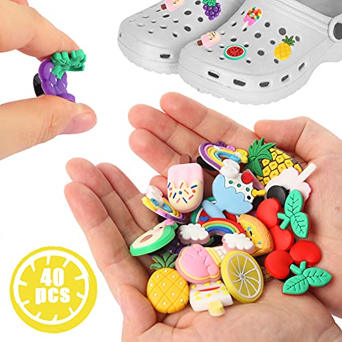 BigOtters 40 PCS Rainbow Fruit Shoe Charms, Wristband Bracelet Charms Shoe Decoration Charms Party Gift Decor for Girls and Boys Slip-ons