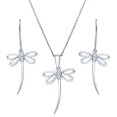 BERRICLE Sterling Silver Dragonfly Cubic Zirconia CZ Fashion Necklace and Earrings Set for Women, Rhodium Plated