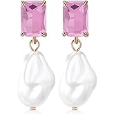Fashion Pearl Drop Earrings for Women With Crystal - Rhinestone Statement Earrings with Pearl Dangling Studs - Large White Baroque Pearl Earrings for Bridesmaid Wedding Party Birthday Holiday