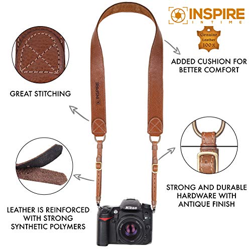 Inspire in Time Camera Neck Strap Genuine Leather Adjustable Straps