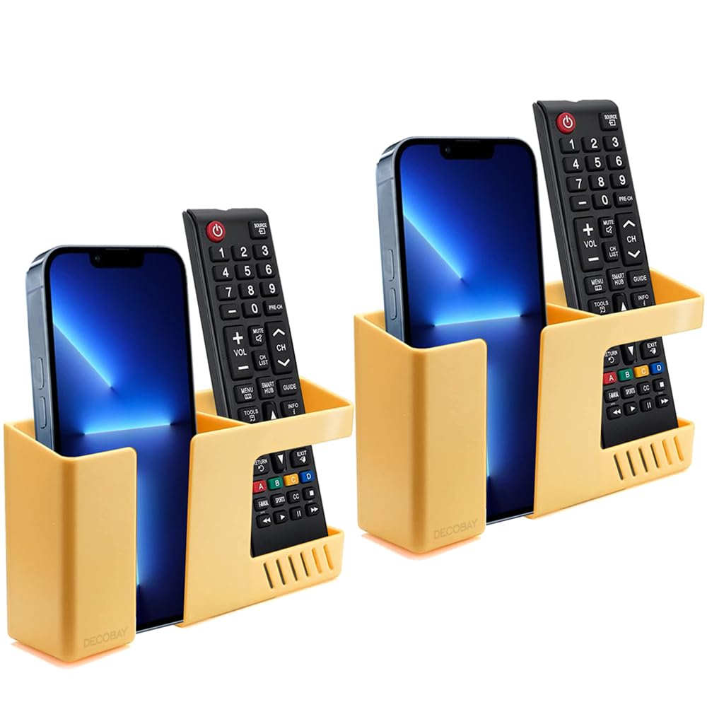 Decobay D3 Wall Mount Phone Holder, Punch-Free Wall-Mounted Mobile Phones Charging to Stand, Sticky Remote Control Storage Box Bedside Lazy Mobile Phone Rack, Multipurpose Storage Box (2 Pack-Y)