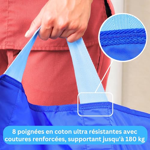 EYRA Slide Sheet 122 x 102 cm with 8 Handles – Reusable and Washable Transfer & Positioning Aid Sheet for the Elderly, Bedridden Patients and Disabled – Supports Up to 180 kg