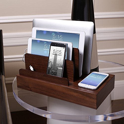 G.U.S. Charging Desk Organizer with Wireless Smart Charging Pad + 6-USB Ports. Multi-Device Charger for iPhones, iPads, E-Readers, Samsung, Android, Nexus and More. Strong Build, Polished Walnut