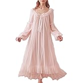 SINGINGQWEEN Women's Vintage Victorian Nightgown Long Sleeve Sheer Sleepwear Pajamas Nightwear Lounge Dress